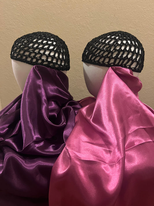 Elegant Dual-Style Scarf: Hair Net and 100% Polyester Satin Scarf Combined